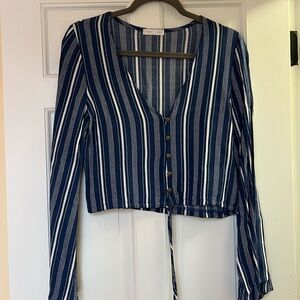 Blue Striped Button-Up Top